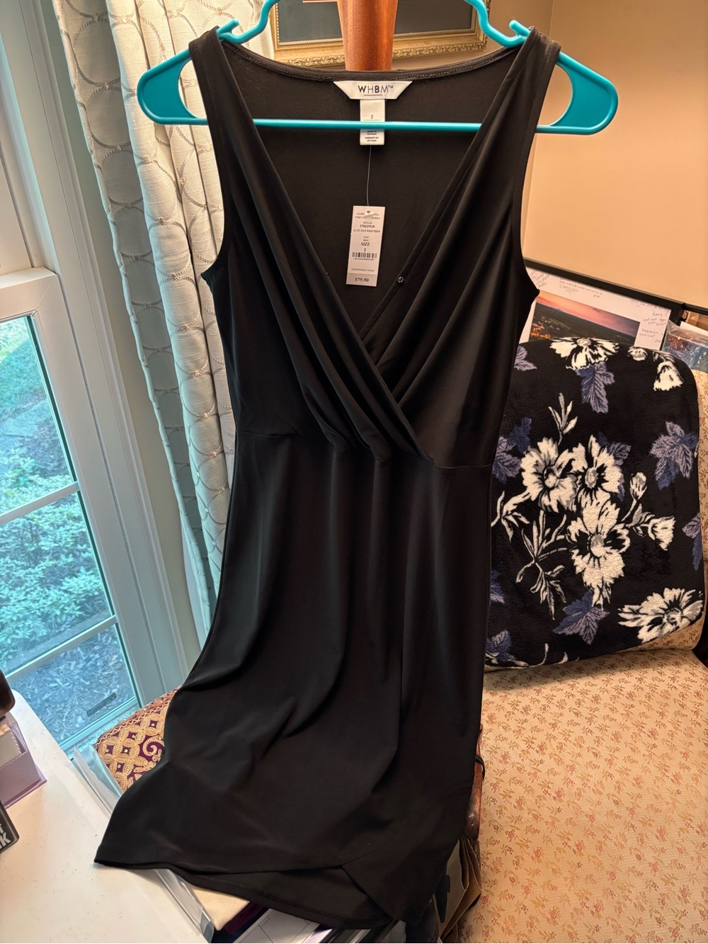 White House Black Market Black Sleeveless Faux-Wrap Midi Dress